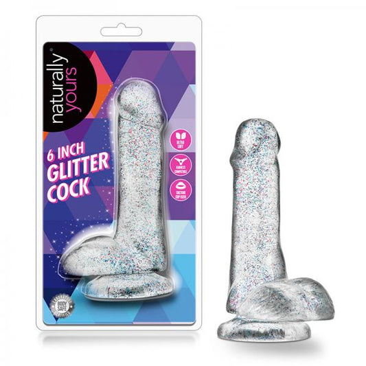 Naturally Yours - 6in Glitter Cock - Sparkling Clear